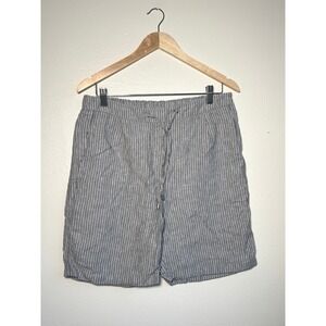 Chicos Gray White Pinstripe 100% Linen Drawstring Shorts Womens Size 1 US 8